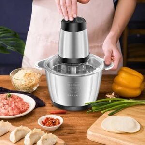 Picadora Eléctrica de Acero Inoxidable 2L – Dos Velocidades, Alta Potencia y Corte Uniforme